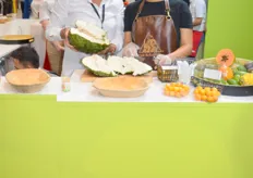 Sandra Riano from NovaCampo and Arlene Torregrosa presented guests with fresh Guanabana (jackfruit) from Colombia, while serving other exotic fruit delicacies to guest at their country pavilion. 